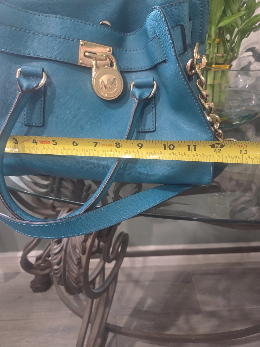 Michael Kors Teal Saffiano Leather Shoulder Bag with Gold Hardware